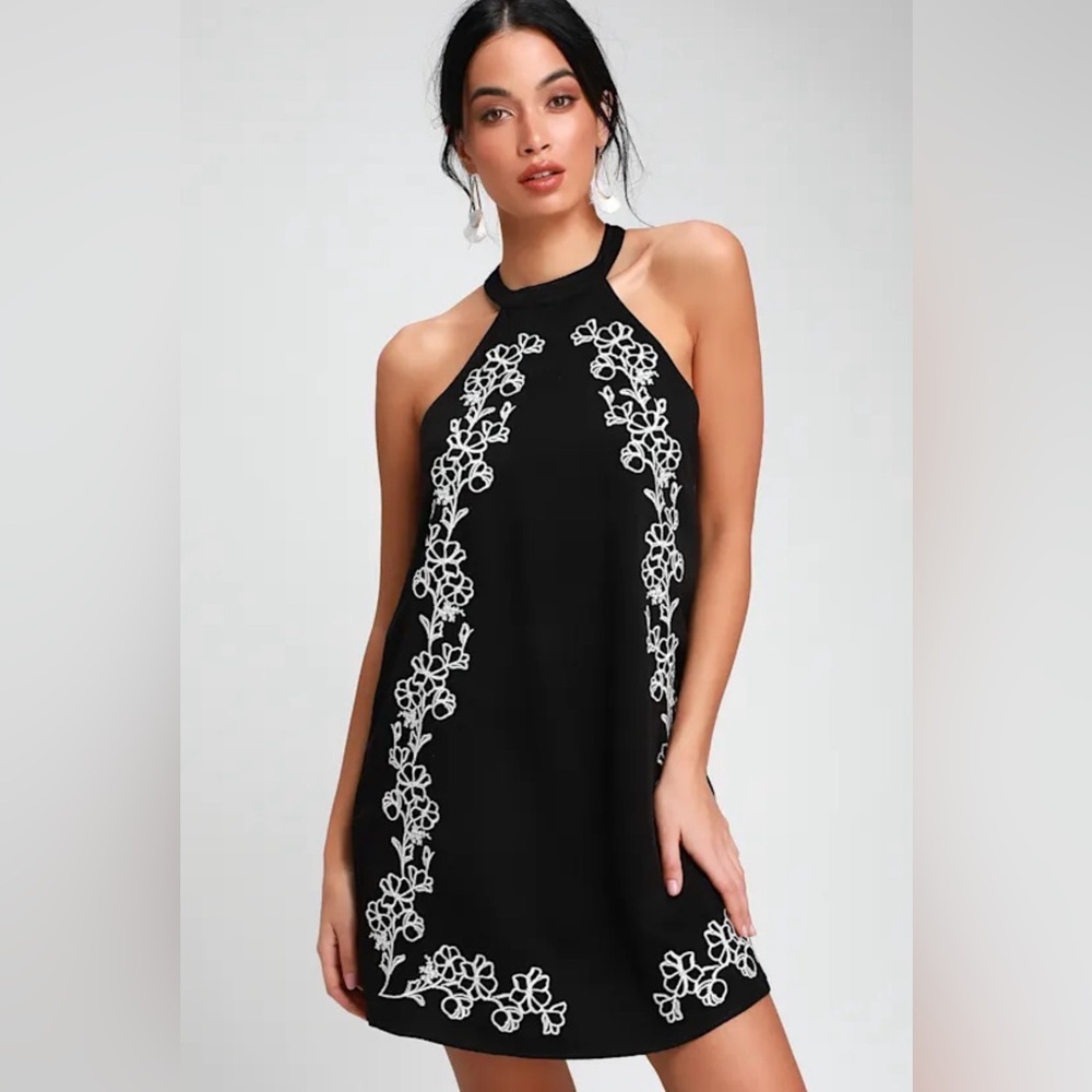 Lulu's Elegant Black and White Floral Mini Dress